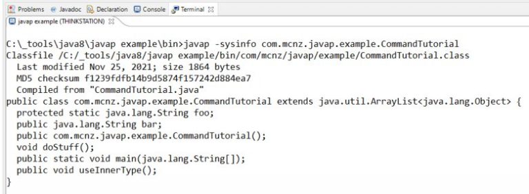 Java utility javap example
